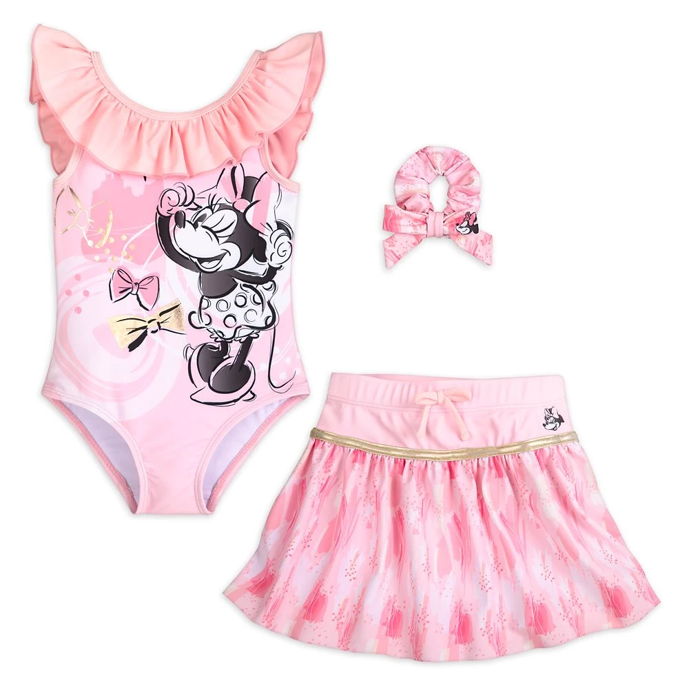 Disney Minnie Mouse Pink Swimsuit And Hair Scrunchie Set For Girls 3 Disney Minnie Mouse Pink Swimsuit And Hair Scrunchie Set For Girls
